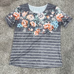 Floral and stripped top. Size Large